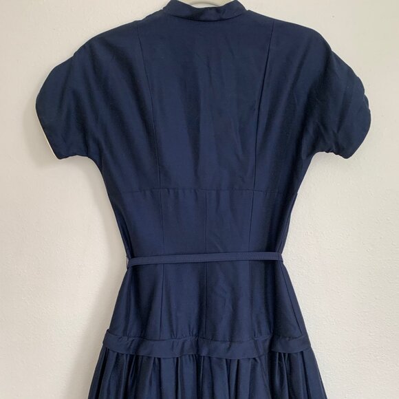 Vintage 50s Navy Belted Party Dress Cocktail Fitted Size XSmall Rockabilly - Picture 9 of 9